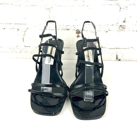 Vintage 90’s Y2K Black Square Toe Strappy Heels - Picture 4 of 6